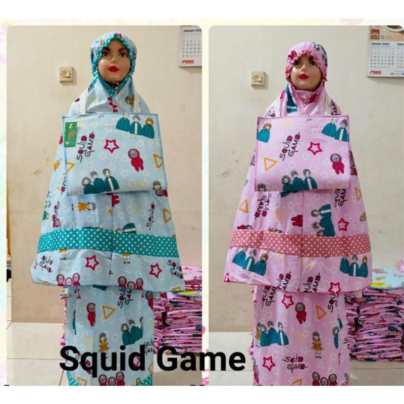 MUKENA ANAK PEREMPUAN BTS21 &amp; SQUID GAME USIA 1-10 TAHUN FREE TAS SEJADAH