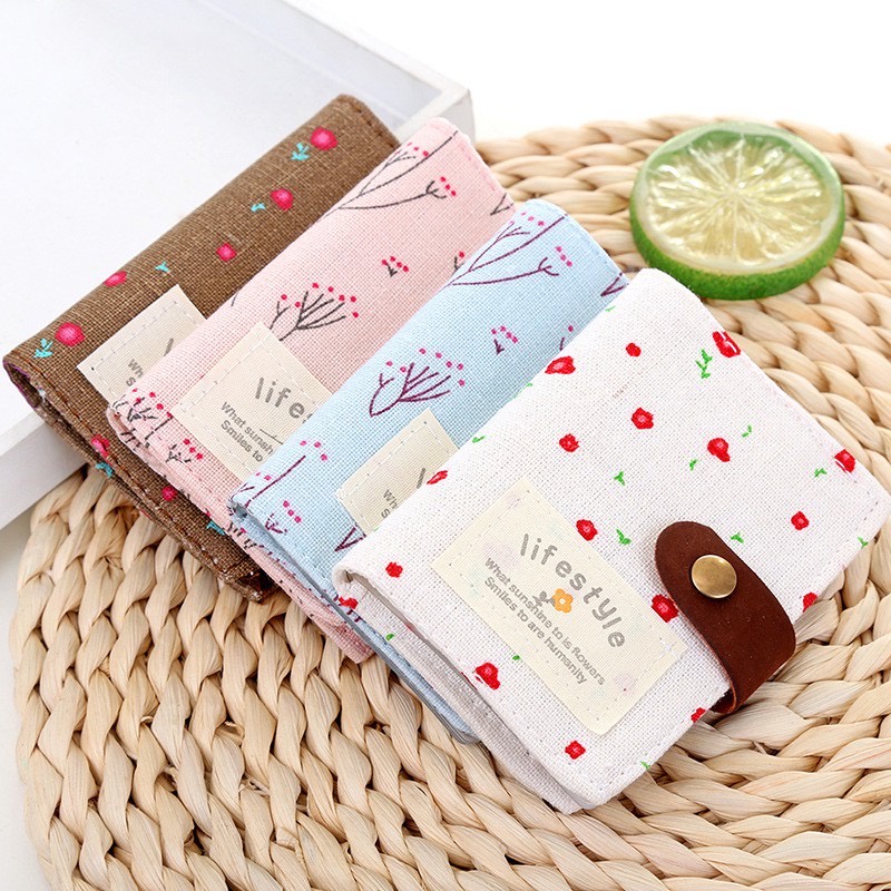 Dompet Kartu ATM Dompet Lucu Motif Floral Bunga 20 Slot Kartu Canvas Murah import MIKHAMART