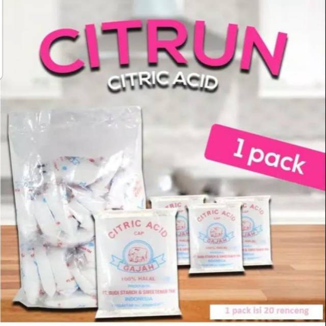 

Citric Acid Cap Gajah 50 gr isi 20 Pcs ( 1 Pack 20 pc )