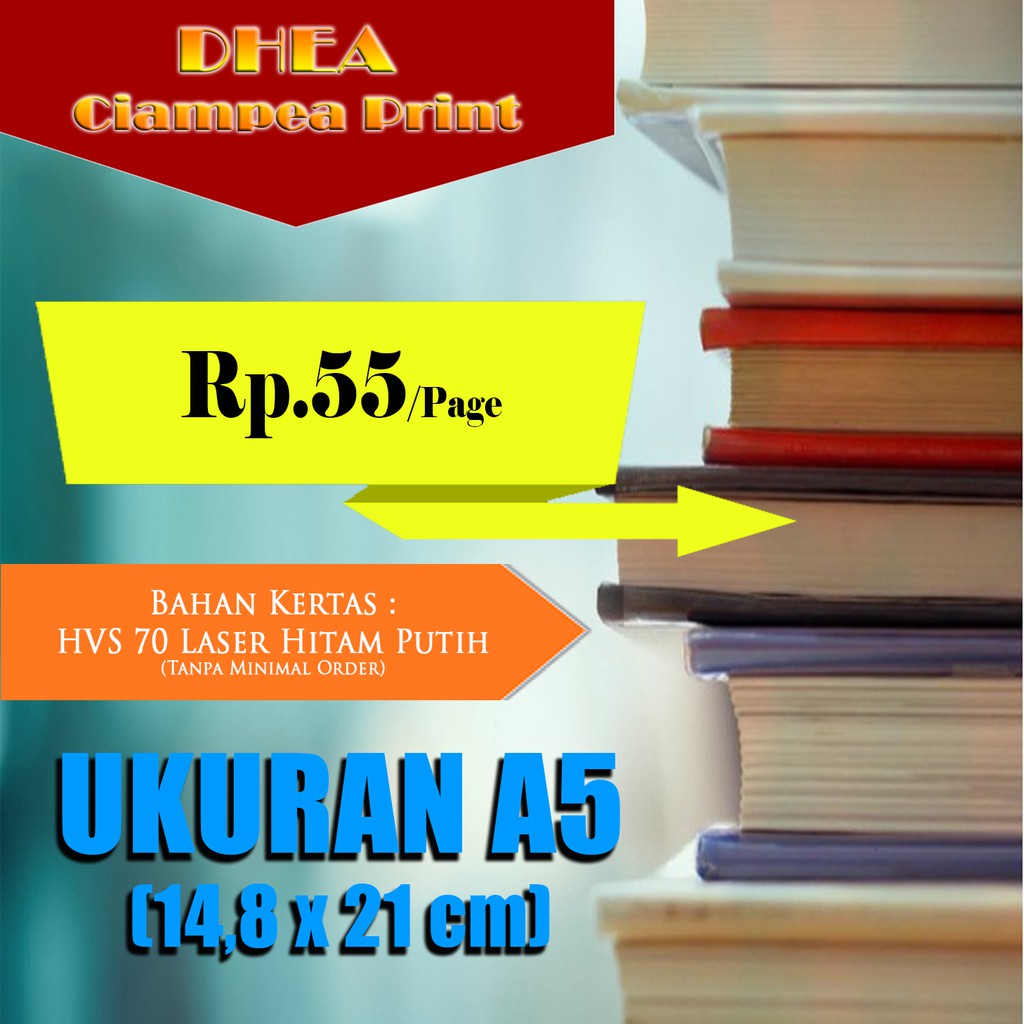 

JASA CETAK BUKU kertas hvs laser black&white ukuran A5 (14,8x21)