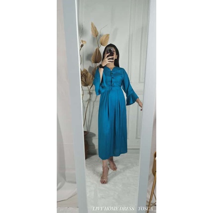 Livia Homedress | Daster Kerut Polos Rayon Tangan Lonceng Kancing Pajang Busui Bumil Friendly Model A Line|Larossa official