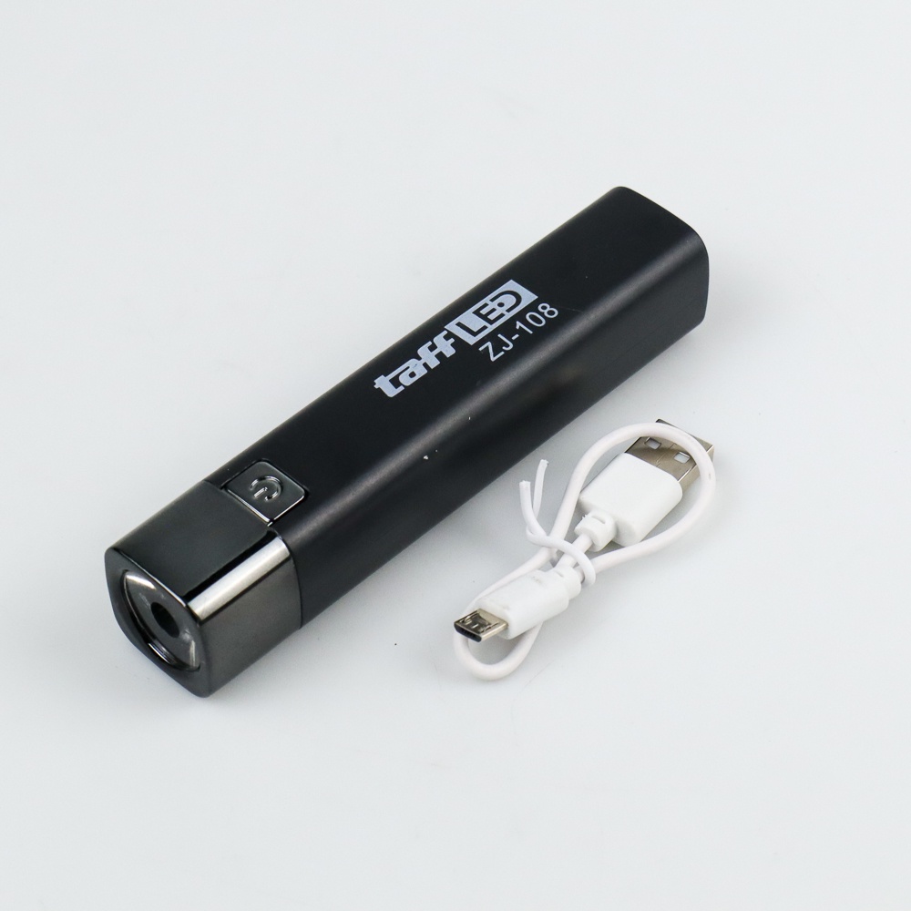 POWERBANK + TaffLED Senter BUILT-IN 18650 BATTERY LED Mini Flashlight USB RECHARGEABLE 5W - ZJ-108