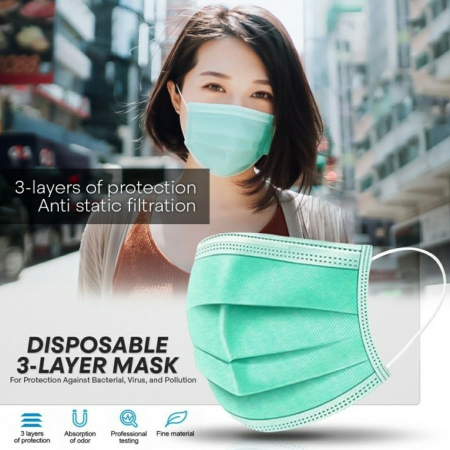 MASKER 3PLY CAREION HIJAU EARLOOP ISI 50PC MASKER DISPOSIBLE MASK MASKER CAREION 3PLY HIJAU 50PC - 3PLY HIJAU 50PC