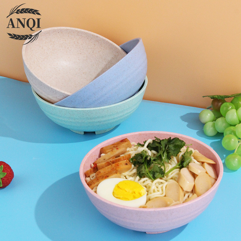 ANQI 4Pcs Mangkok Bowl Mangkuk Plastik Microwave Warna Warni Set Mangkuk Gandum Quality Wheat Bowl