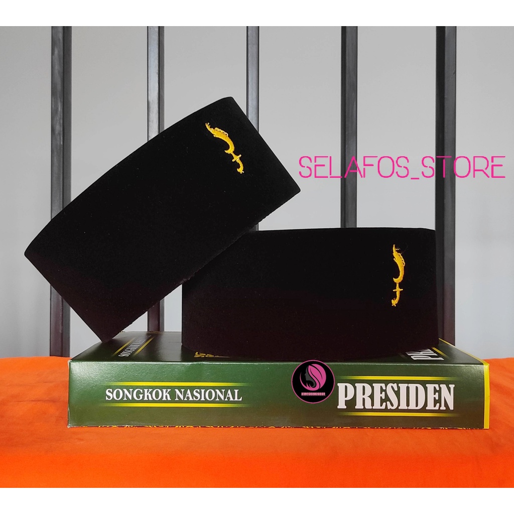 Peci songkok kopiah hitam logo kujang peci pria model terbaru beludru hitam tinggi 9cm merk PRESIDEN