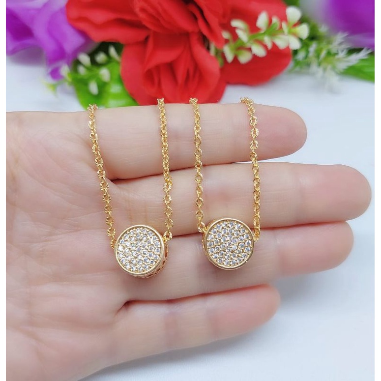 Set Kalung+Liontin Bulat Permata lapis emas 18k A.B