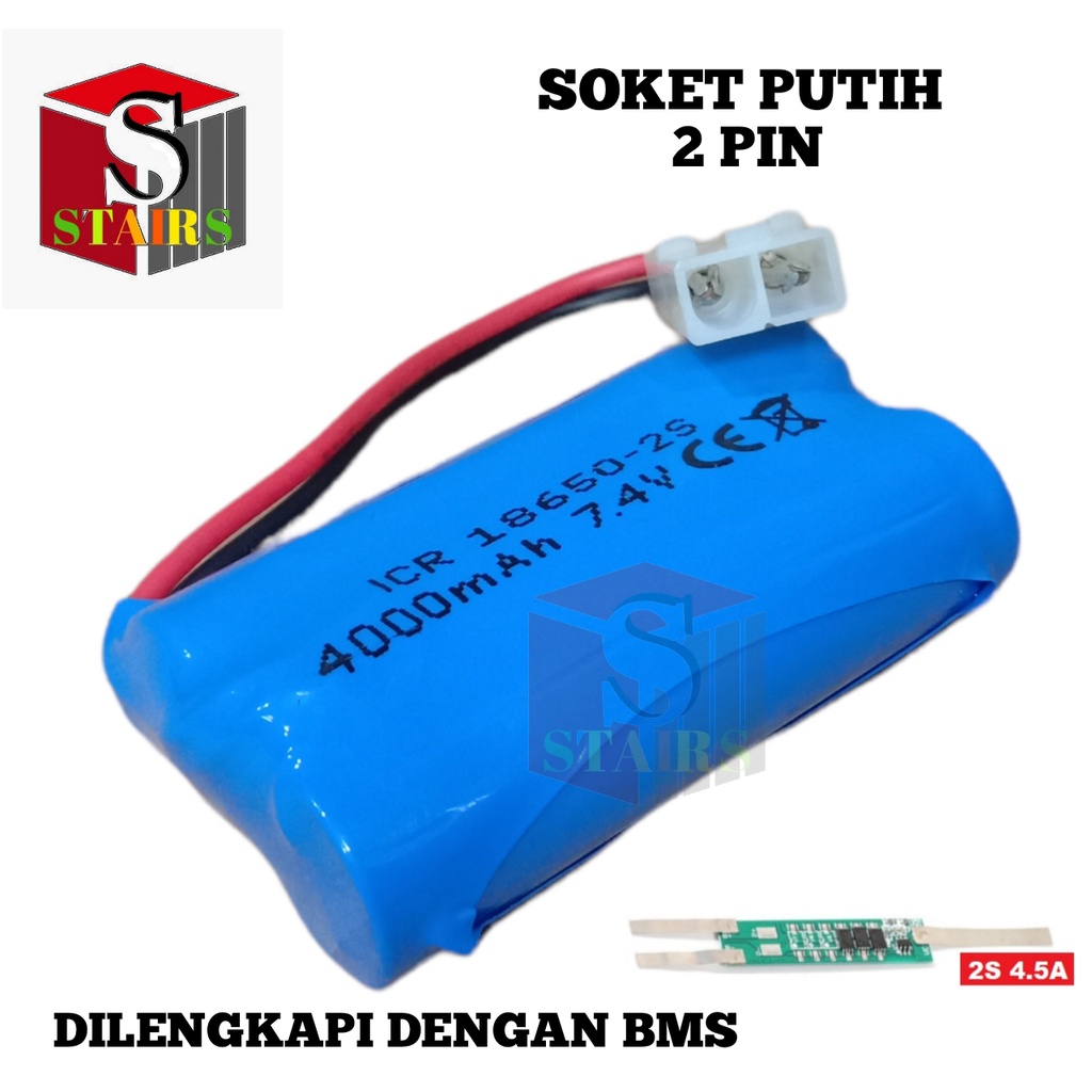 Baterai RC/ Baterai Speaker Bluetooth &amp; Elektronik Laainnya 2X 18650-2S 4000mAh 7.4V Protektor BMS 4.5A Soket Putih 2 Pin RC