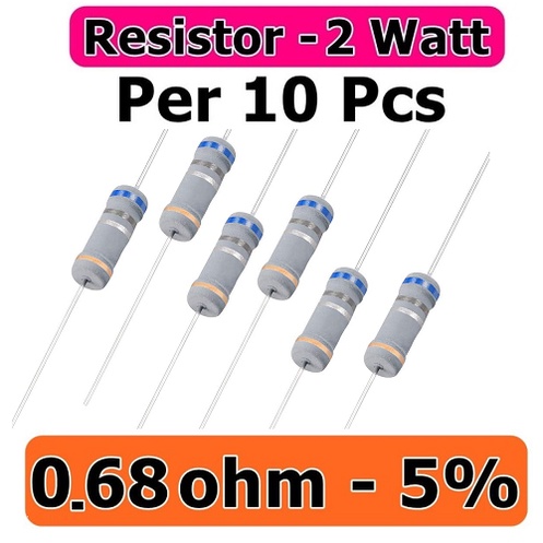 x10 Resistor 2 Watt 0.68R Carbon Film Toleransi 5% Nilai 0.68 Ohm 2W isi 10 Pcs
