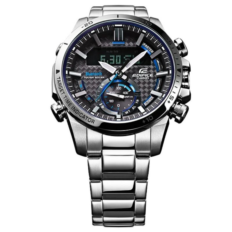 Jam Tangan Pria Merk Casio Edifice Type Ecb-800 Original Bm Silver Free Box Set