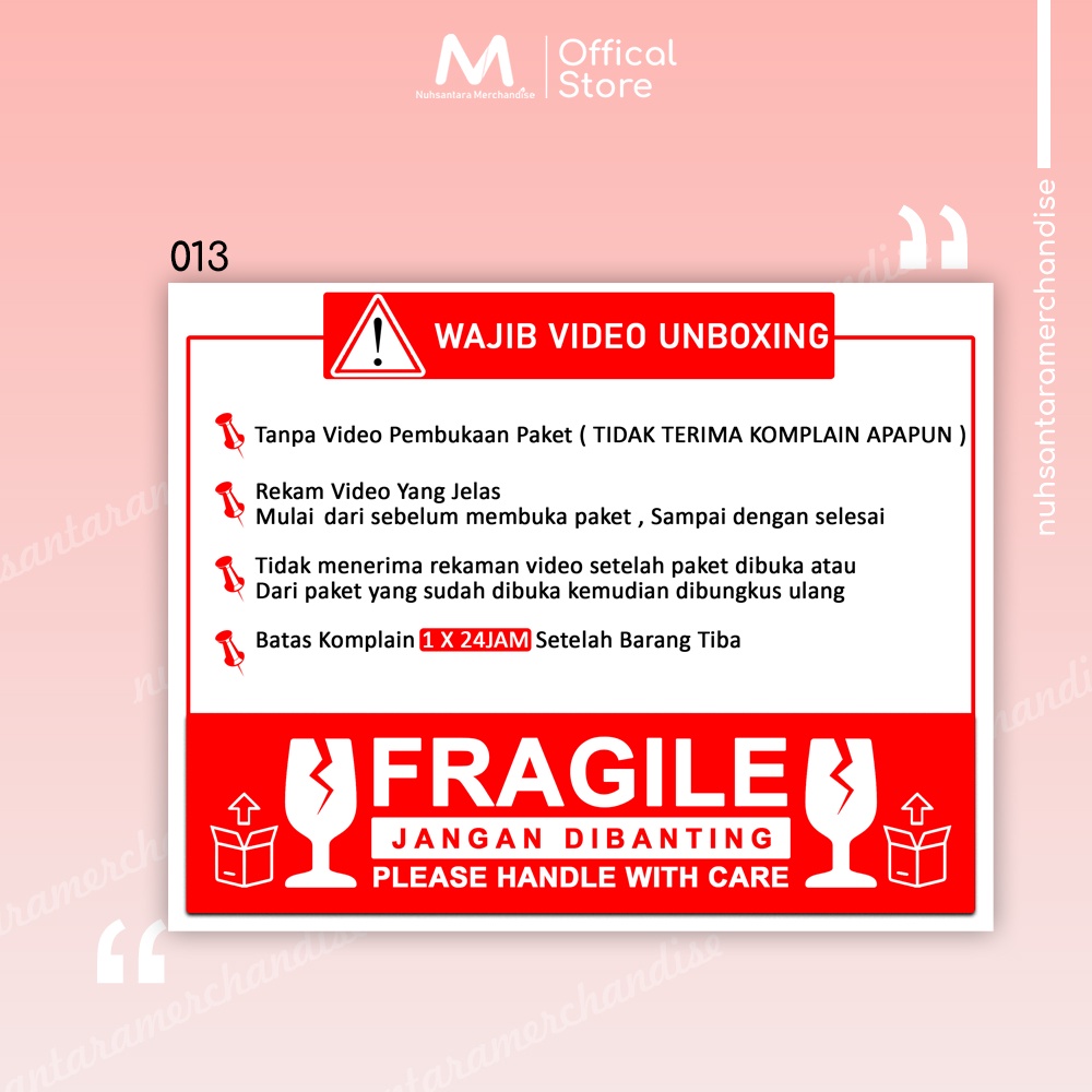 Sticker Unboxing Pengiriman Stiker Fragile Wajib Video Unboxing Stiker Segel Unboxing paket Olshop-013