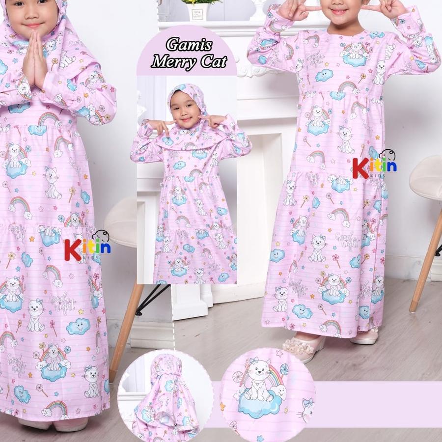 MS - GAMIS ANAK SET HIJAB 2-12 TAHUN/ BAJU MUSLIM NGAJI ANAK PEREMPUAN MOTIF BTS BT21 UNICORN KUCING