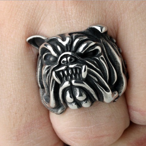 SEUSUK  Perhiasan Cincin Punk Vintage Retro Desain Bulldog untuk Pria