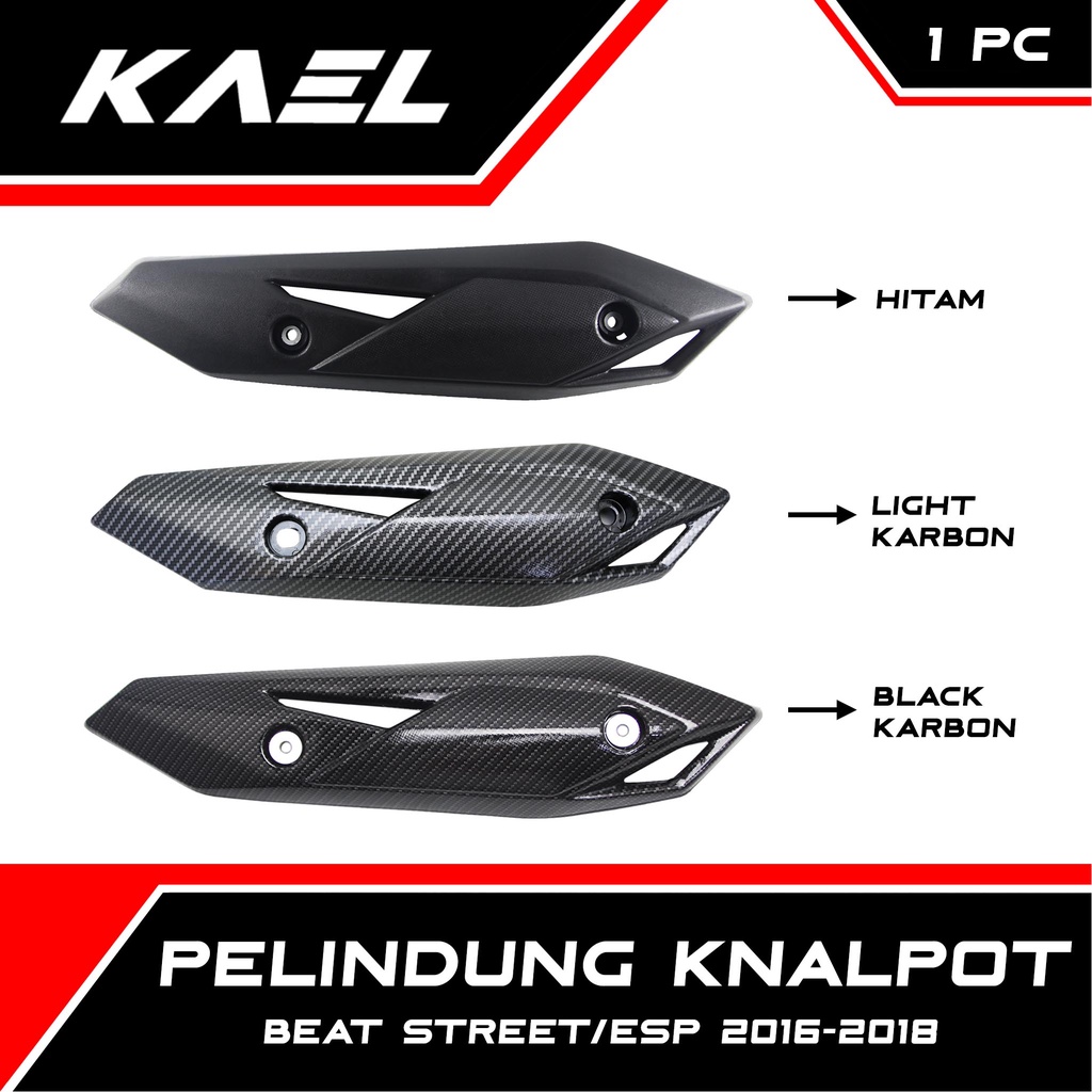 Cover Knalpot Honda Beat New FI-F1-Street eSP 2016-2017-2018-2019 Karbon-Carbon-Hitam Polos Tutup-Tameng-Pelindung Kenalpot-Muffler-Exhaust