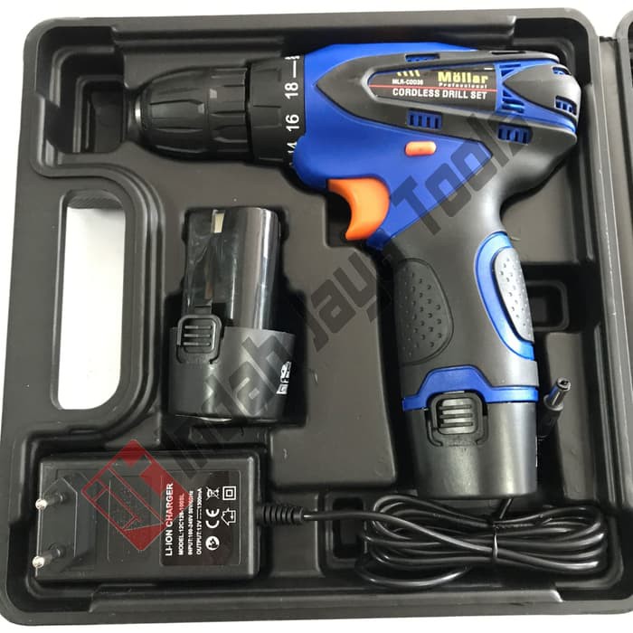 Mesin Bor 10 mm Cordless Mollar 2 Battery / Charger | Rechargeable 12V