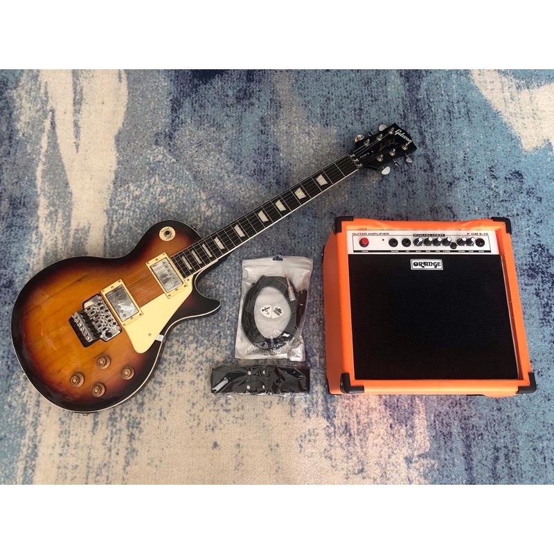 Paket Gitar Elektrik/Listrik Gibson Lespaul Tromolo updown (SUNBRUST)