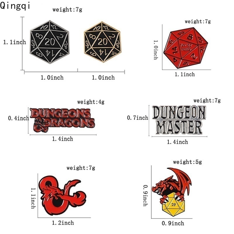 D20pcsset Bros Pin Enamel Bentuk Dadu Dungeons Dragons Untuk Aksesoris Pakaian