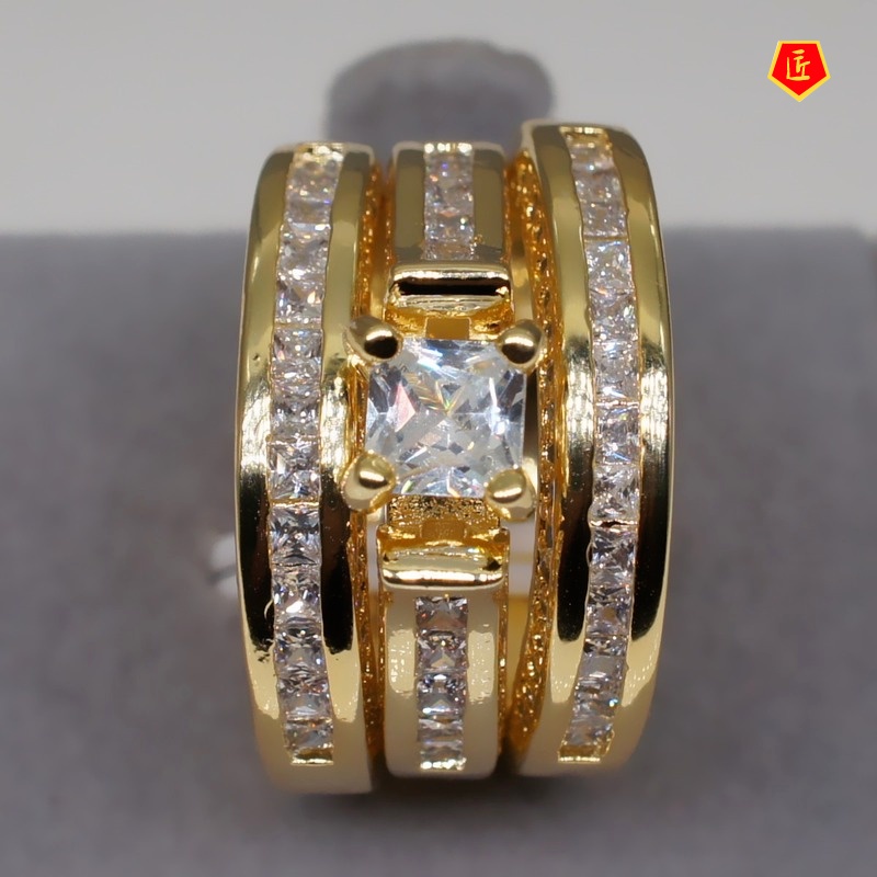 [Ready Stock]European and American Luxury Square Diamond Engagement Ring Fashion