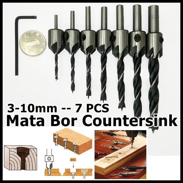 Mata Bor Drill Bit Countersink HSS 3-10mm 7 pcs QST K13