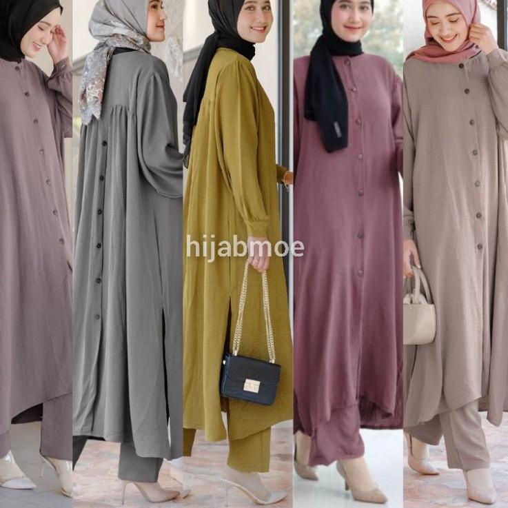 MURAH MERIAH.. Vente Daily Divya Oneset / Setelan Muslim Wanita Long Tunik Full Kancing LD 116 / One