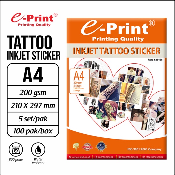 

Kertas Stiker Tatto Inkjet Temporary A4 200gsm e-Print