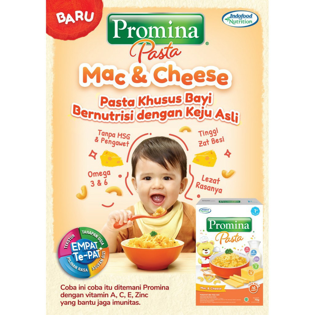 Promina Pasta Mac and Cheese 70 gram / Makaroni Keju Mac &amp; Cheese 70 g / MPASI Pasta Bayi 1 tahun+