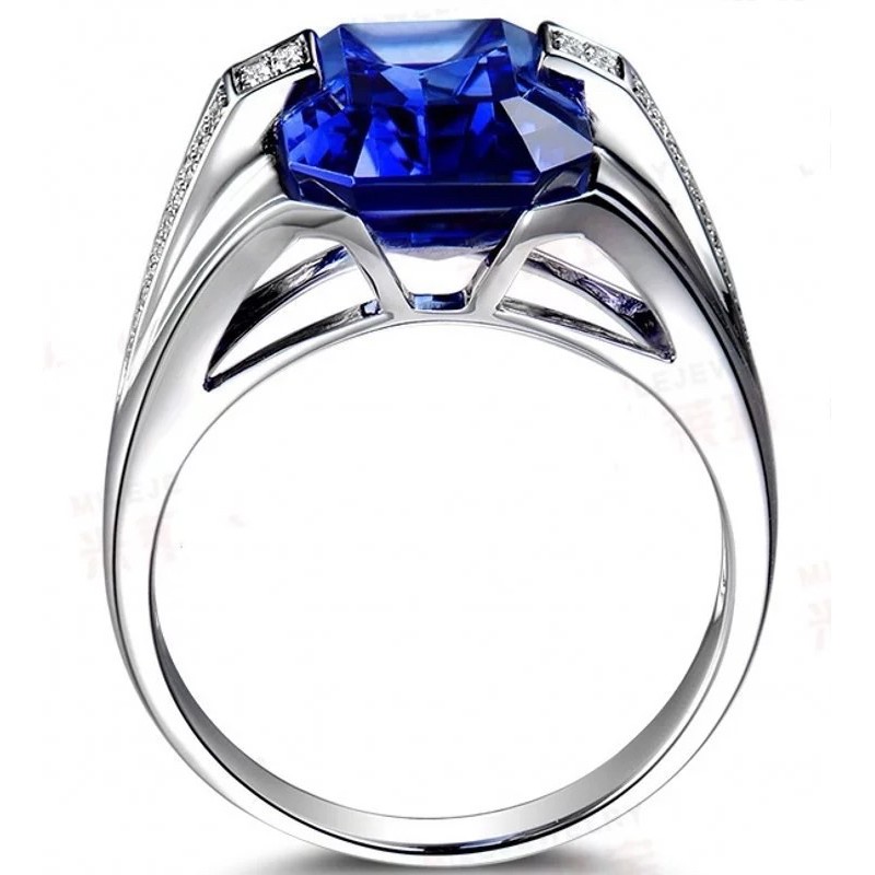 Cincin Pria Perak Batu King Safir Elegan Minimalis High Quality