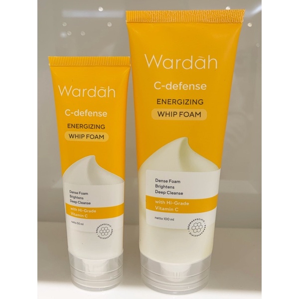 (Pembersih Wajah) Wardah C-Defense Energizing Creamy Wash / WHIP Foam 100 ml / 60 ml / 50 ml - Skincare  Vitamin C Menjaga Kelembaban Mencerahkan Wajah -  Defence - Facial Wash Sabun Cuci Muka Pencuci Wajah Cleanser Pemcuci