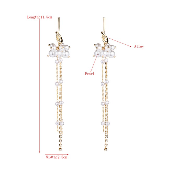 LRC Anting Tusuk Fashion Golden Pearl Tassel Earrings D59920