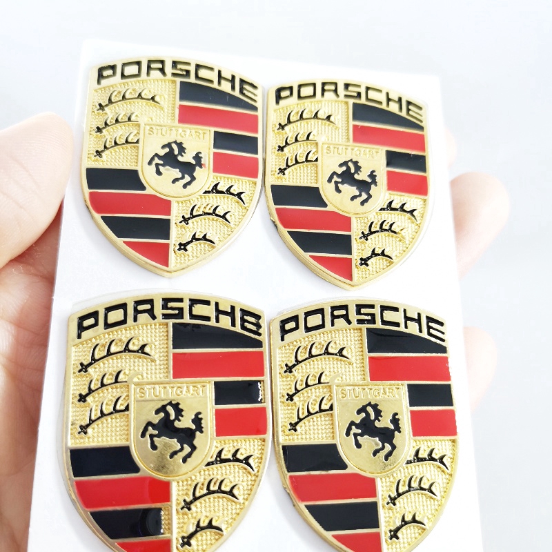 4pcs Stiker Emblem Logo Kuda Porsche Bahan Metal Warna Emas Untuk Dekorasi Mobil