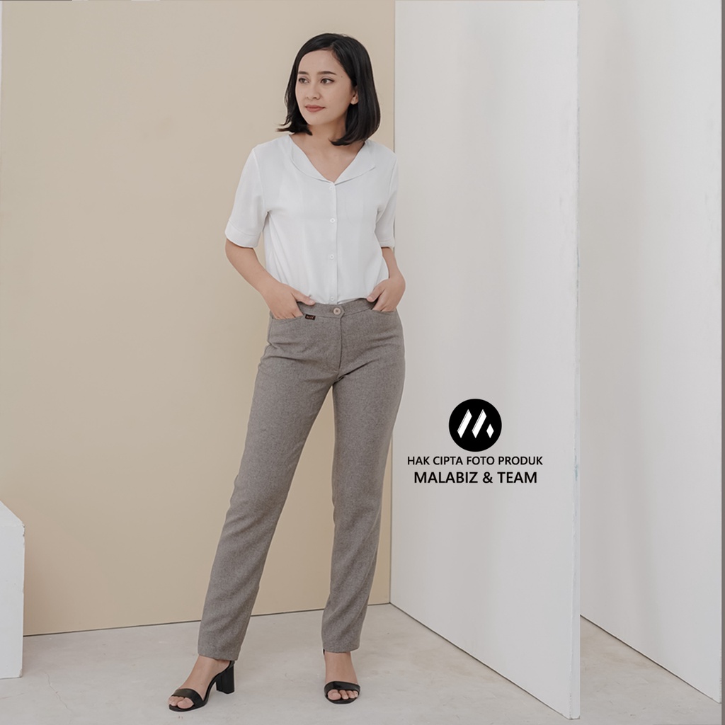 SHANNON SOFTBRWON - Celana Kantor Wanita Slim Fit Bahan Stretch dan Tebal Celana Formal Wanita Celana Panjang wanita Hitam Celana Dasar Wanita Basic Standar Kerja Malabiz