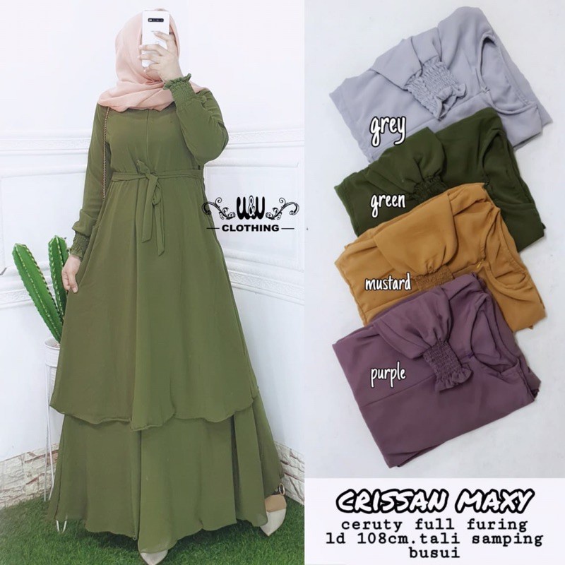 CRISSAN MAXY MOSSCREPE LD 110 PB 138 RESLETING DEPAN GREEN FASHION WANITA TERBARU PAKAIAN  WANITA TERBARU BAJU DRES WANITA SIMPLE DAN NYAMAN DIPAKAI BAJU DRES 2022