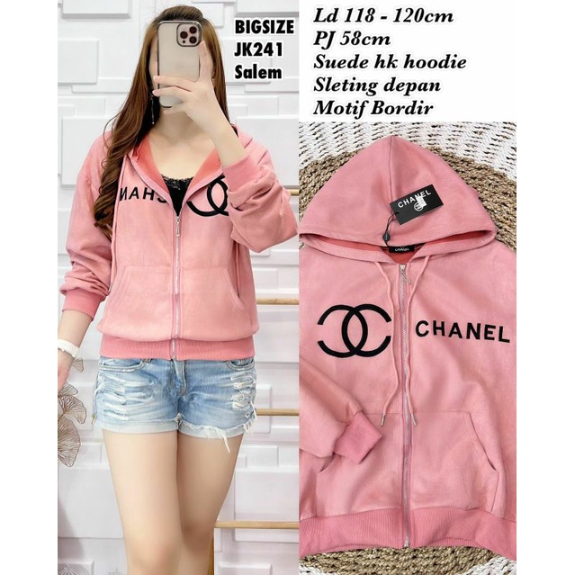 JK241 Jaket Hoodie Suede HK Bordir Chanel
