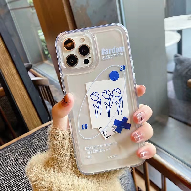 Case Bahan Akrilik Transparan Motif Bunga Biru 13 Pro 13prm Untuk iPhone 11 7Plus 8Plus Xr XS 13 12 Pro Max