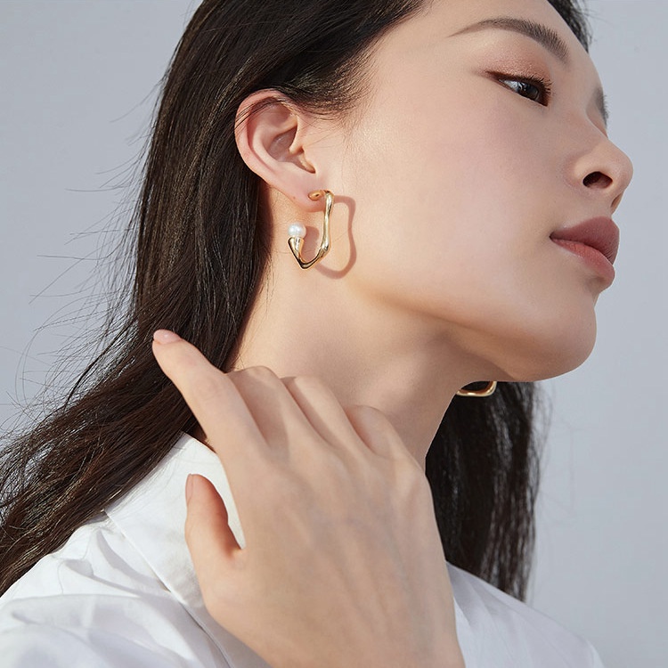 Korea tidak rata geometris mutiara anting-anting temperamen liar logam bermutu tinggi anting-anting