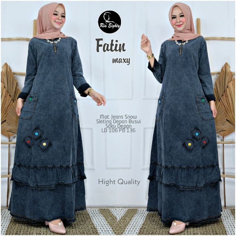 Fatin Maxy - Maxy muslim - gamis jeans - fashion jeans wanita - Model baru - denim - maxy jeans wani
