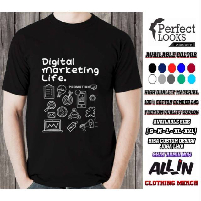 KAOS BISNIS DIGITAL MARKETING LIFE T-SHIRT BAJU BISNIS ONLINE PRIA WARNA HITAM BERKUALITAS