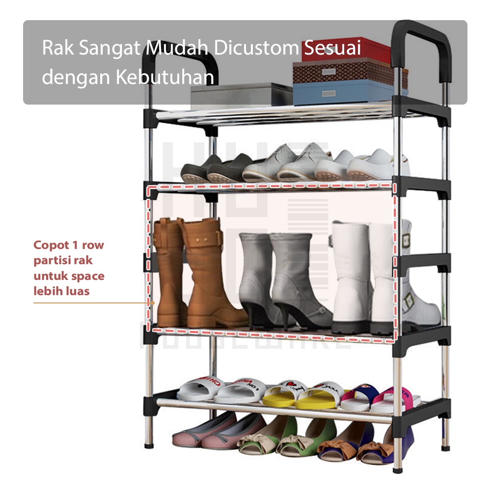 HUGO Rak Sepatu Portable Serbaguna 4 &amp; 5 Tingkat Stainless Steel