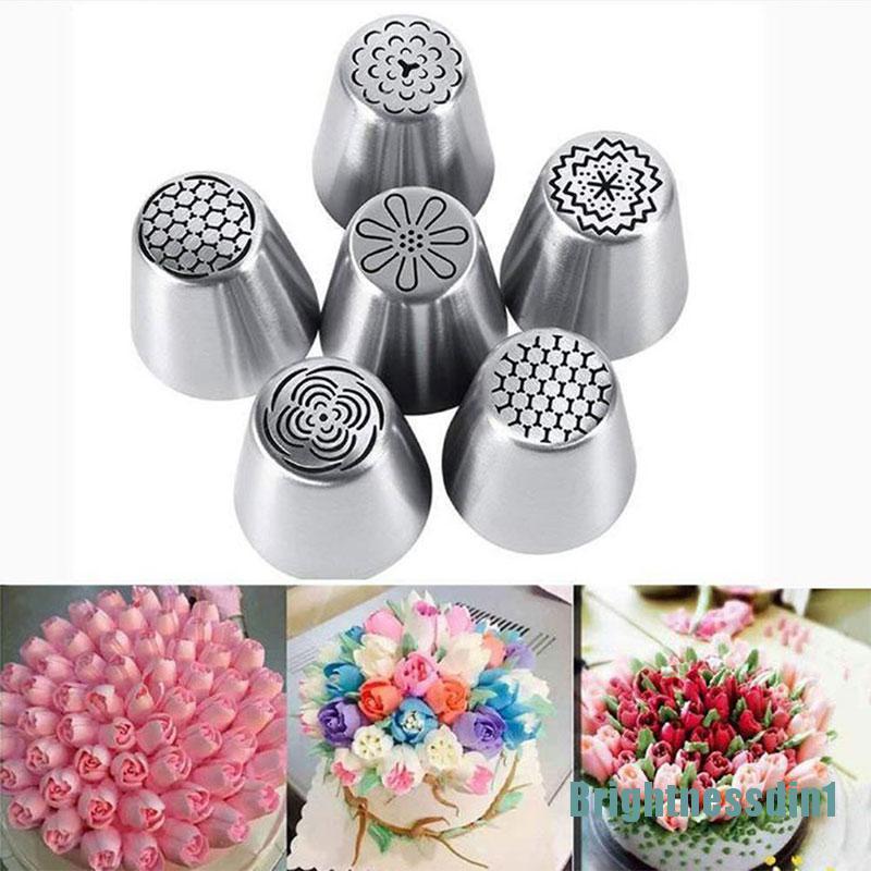 Set 6pcs Ujung Mulut Pipa Icing Desain Tulip Rusia Bahan Stainless Steel