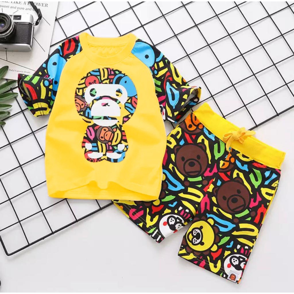 setelan kaos anak usia 1-5 tahun / setelan anak laki laki setelan anak perempuan-baby milo kuning