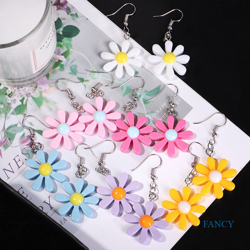 Anting Menjuntai Desain Bunga Matahari Daisy Bahan Akrilik Resin Gaya Korea Untuk Wanita