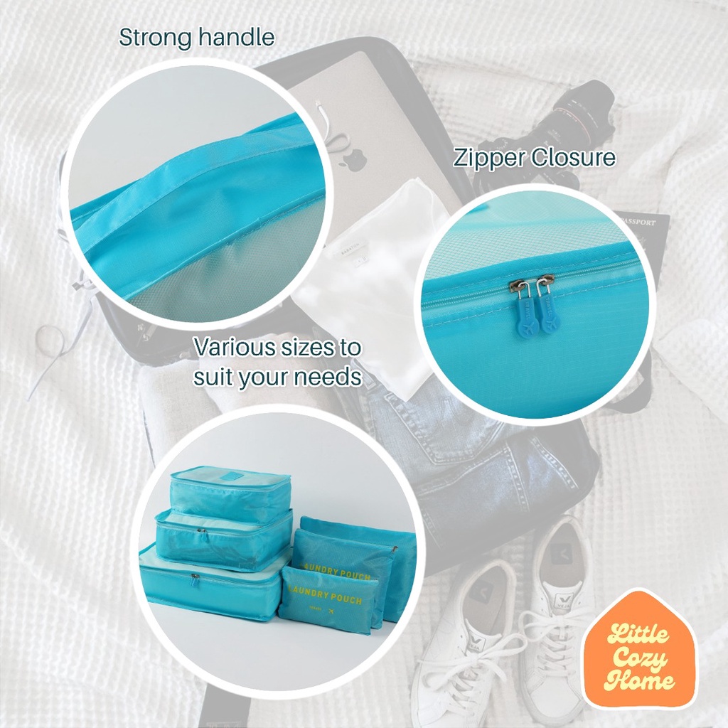 6 in 1 Travelling Pouch / Travel Packing Cubes / Laundry Bag Pouch / Trevel Organizer Murah Motif Polos Minimalis / Storage Baju Koper Tas Penyimpanan