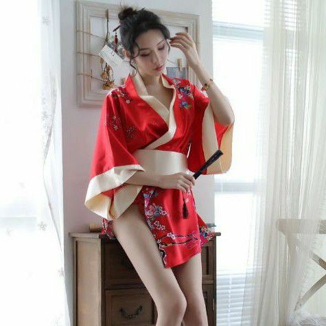 《Phiphii》PREMIUM Kimono Jepang Cosplay Sexy Lingerie Bahan Ice Silk Motif Bunga