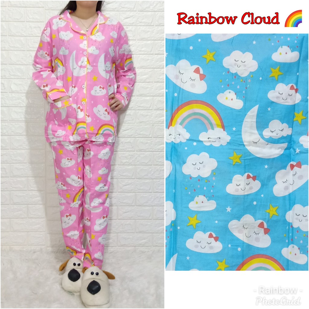 Piyama dewasa PP panjang, katun jepang, fit to xl, motif MICKEY/MINION/PANDA