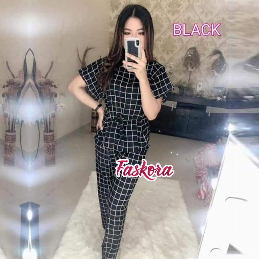 One Set Pajamas Rayon Jumbo XXL Kotak / Setelan Piyama Wanita Kekinian / Pajamas Set Lengan Pendek