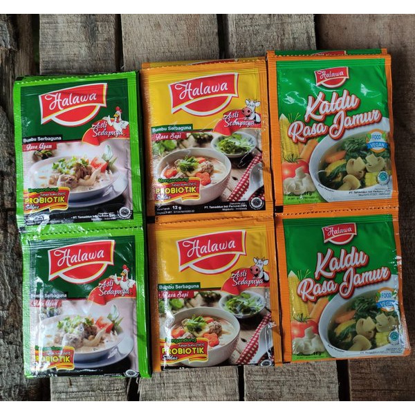 BUMBU MASAK INSTAN HALAWA DAN MERICA BUBUK PLUS PREBIOTIK RASA JAMUR, SAPI DAN AYAM ISI 24 PCS