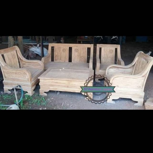 Satu Set Meja Kursi Sofa Grade A - Kursi Tamu Jati Mentahan