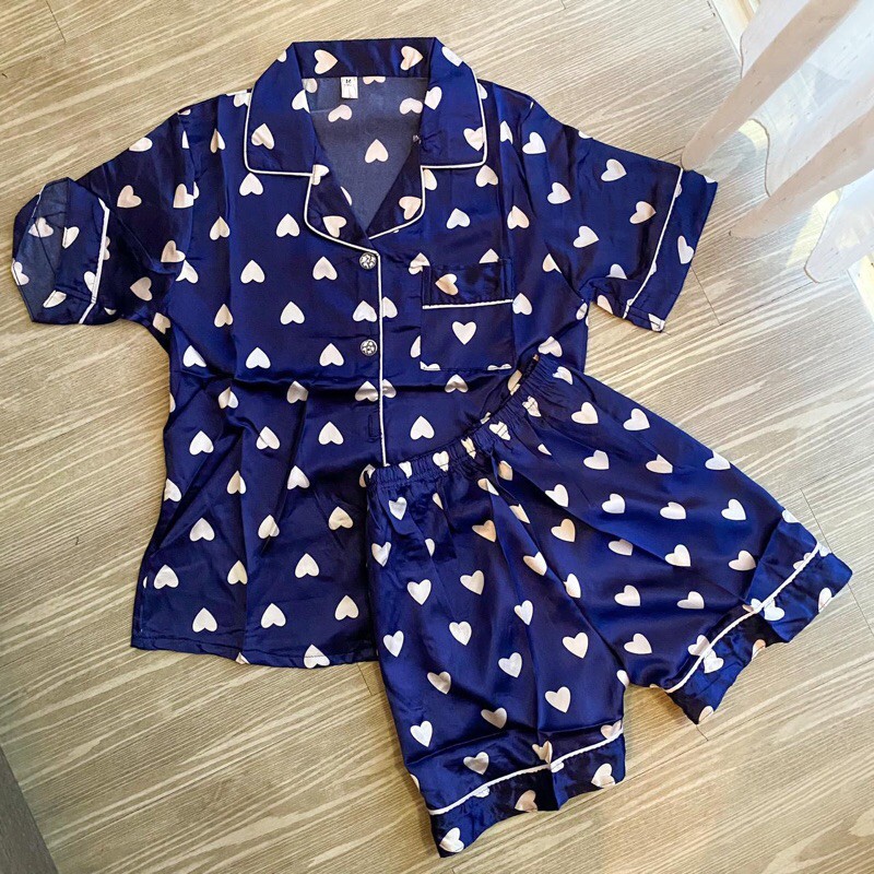 PIYAMA SATIN IMPORT MOTIF LOVE BAJU TIDUR SET CELANA PENDEK SILK PREMIUM MOTIF SIMPLE TERBARU