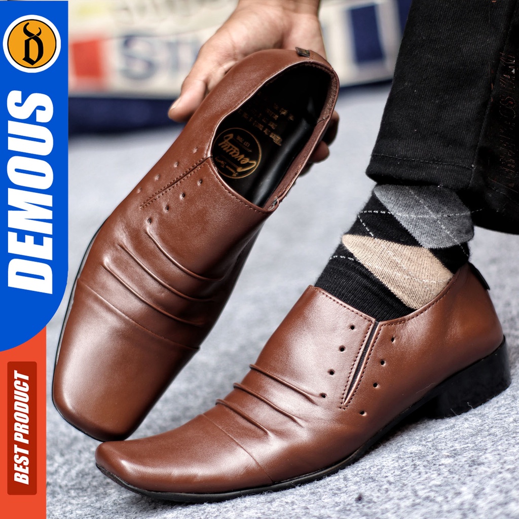 Sepatu Pantofel Pria Sepatu Formal Pria Kulit Asli Slop Sepatu Pantopel Hitam Kerja Kantor DEMOUS REMPLOP