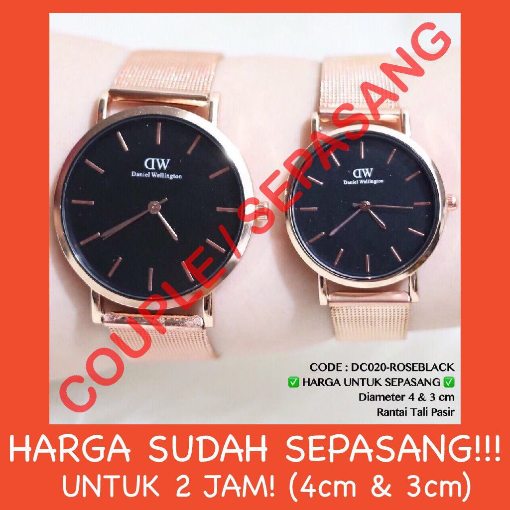 Jam tangan Couple pria wanita tali pasir stainless kulit free baterai cadangan grosir termurah DC020