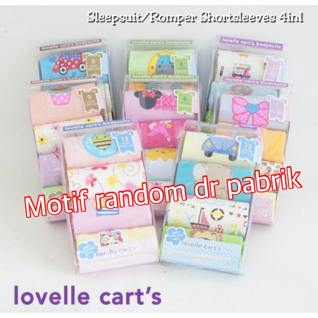 4pcs Romper Pendek Bayi Lovelle Cart's / Flower Cart's 3-12m Carters Bodysuits S23